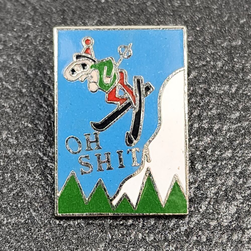 Vintage Ski Pin "Oh Sh*t!" Catching Air -  Cute Funny